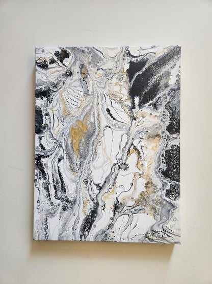 Splash of Elegance - 18 x 24" Original | Metallic Silver & Gold Abstract Art
