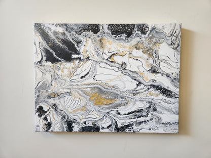 Splash of Elegance - 18 x 24" Original | Metallic Silver & Gold Abstract Art
