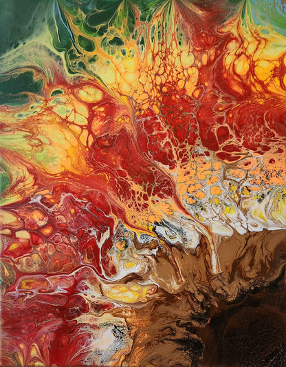 The Blazing Sun of Summer - 11 x 14" Original | Fiery Summer Fluid Art