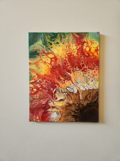 The Blazing Sun of Summer - 11 x 14" Original | Fiery Summer Fluid Art