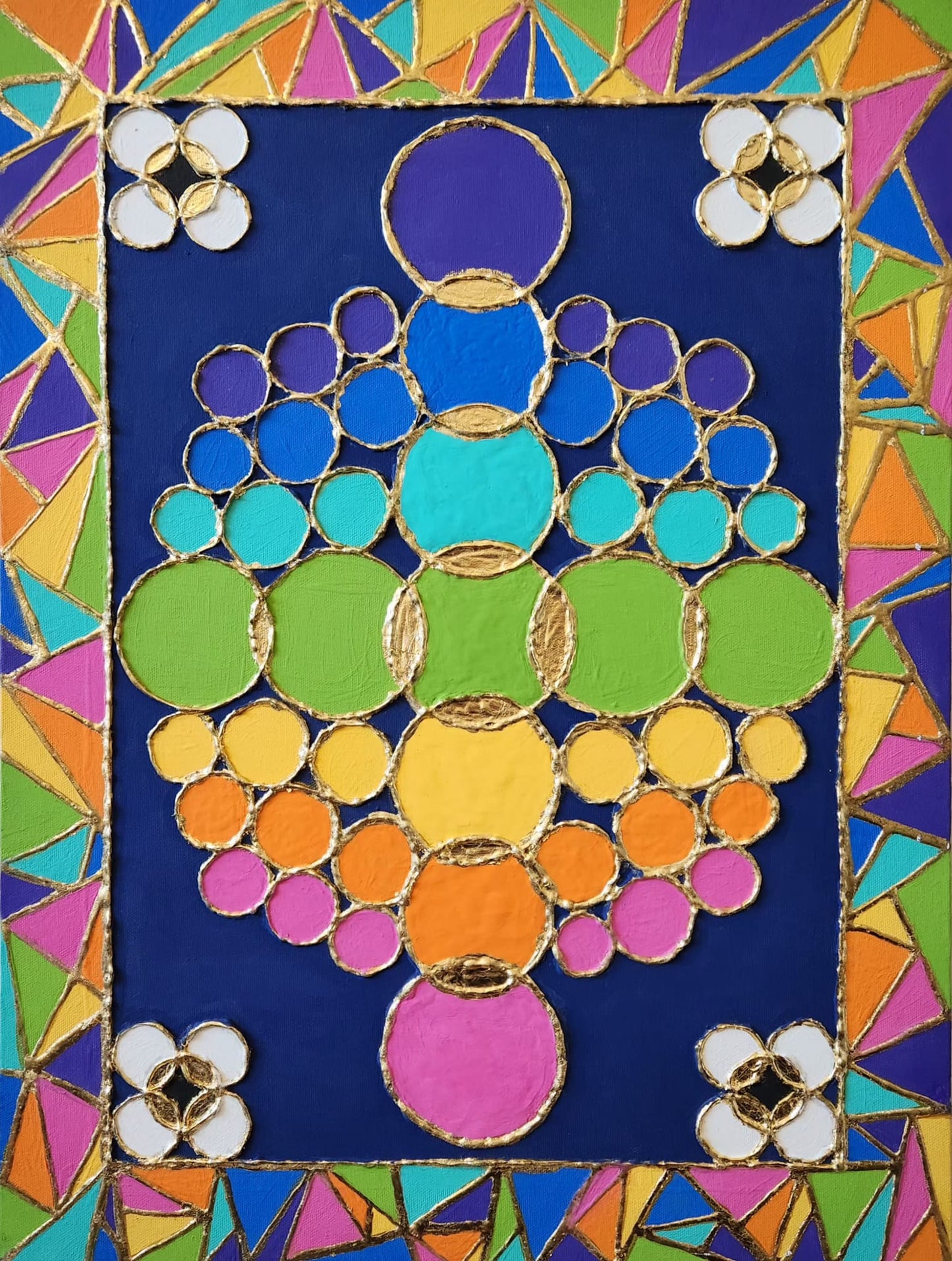 The Energy of Unity - 18 x 24" Original | Vibrant Mosaic Fluid Art with Gold Leaf