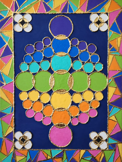 The Energy of Unity - 18 x 24" Original | Vibrant Mosaic Fluid Art with Gold Leaf
