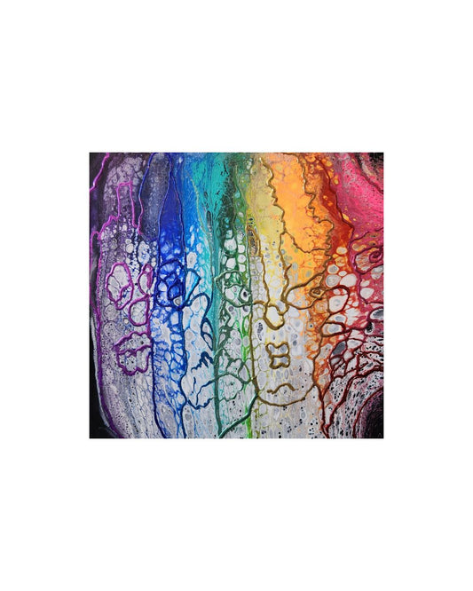 Hidden Faces of the Rainbow - 14 x 14" Original | Multi-coloured Metallic Gold Leaf Art