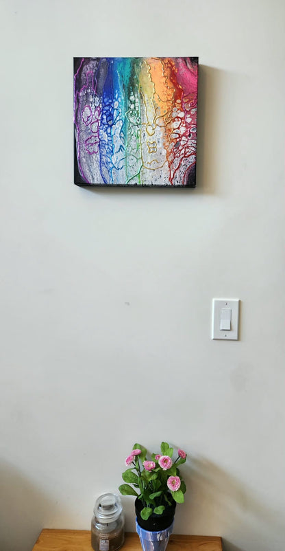 Hidden Faces of the Rainbow - 14 x 14" Original | Multi-coloured Metallic Gold Leaf Art