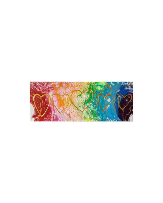 The Hope and Joy of Love - 8 x 20" Original | Rainbow Heart Fluid Art