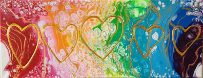 The Hope and Joy of Love - 10 x 20" Original | Rainbow Heart Fluid Art