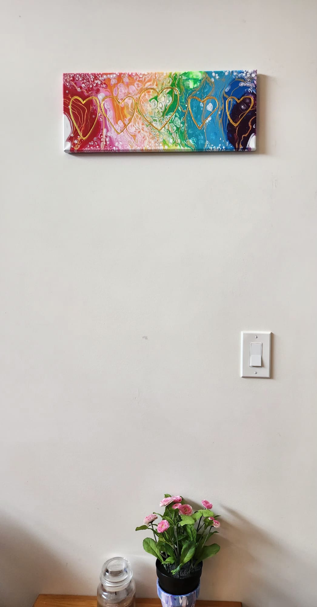 The Hope and Joy of Love - 10 x 20" Original | Rainbow Heart Fluid Art