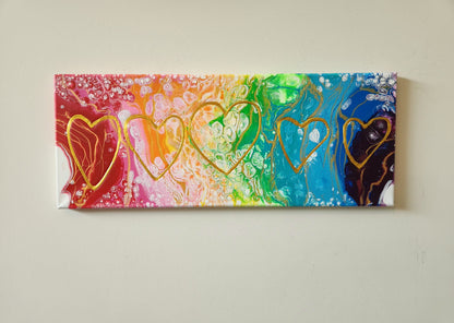 The Hope and Joy of Love - 10 x 20" Original | Rainbow Heart Fluid Art