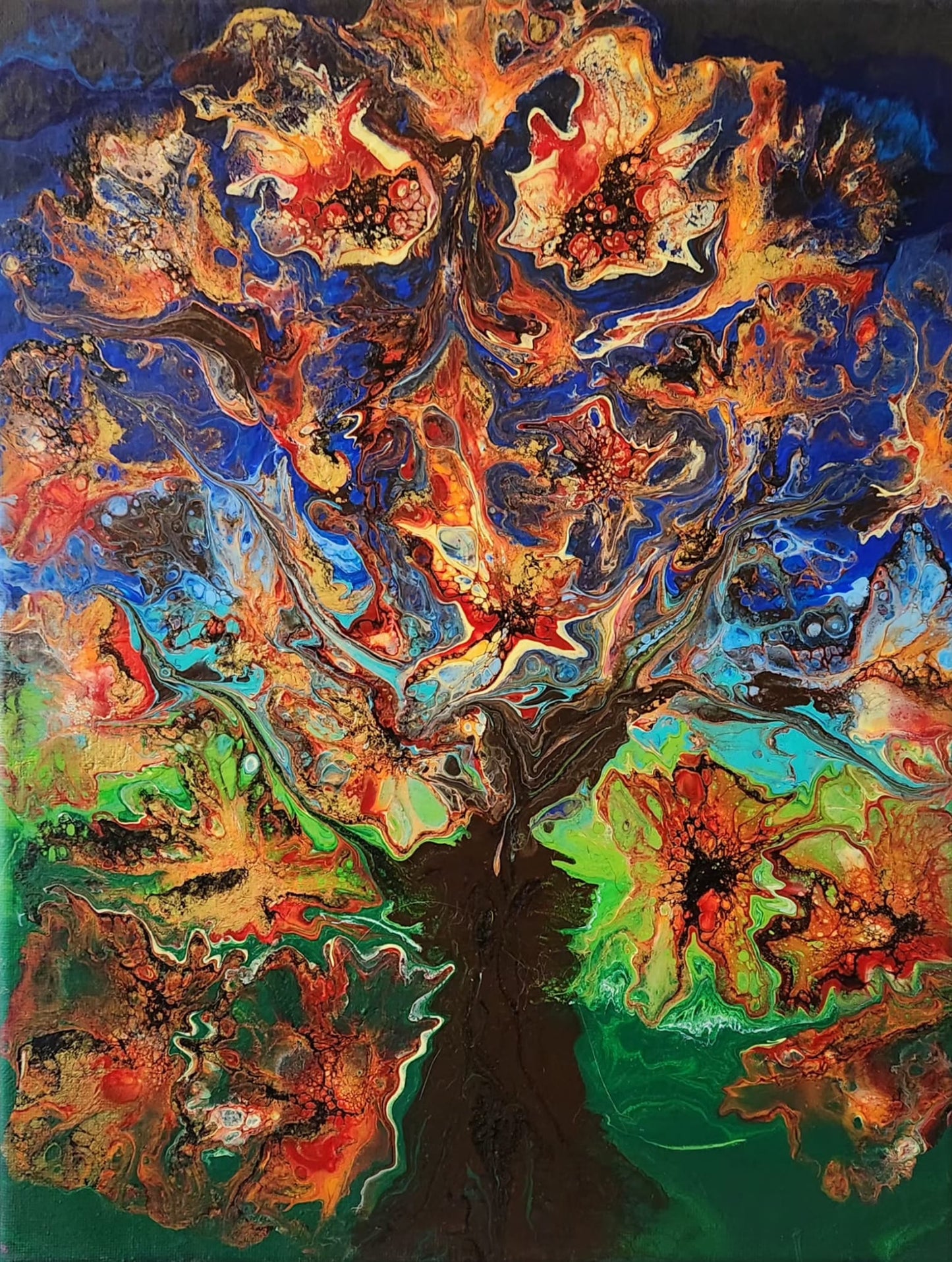 The Joyful Face of Autumn - 11 x 14" Original | Warm Autumn Fluid Art
