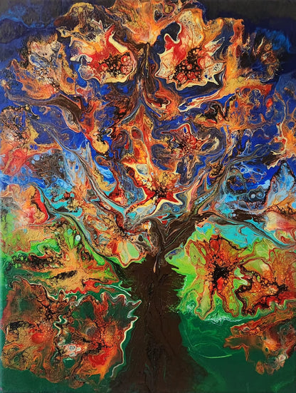 The Joyful Face of Autumn - 11 x 14" Original | Warm Autumn Fluid Art