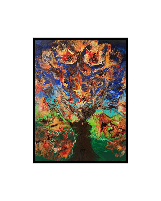 The Joyful Face of Autumn - 11 x 14" Original | Warm Autumn Fluid Art