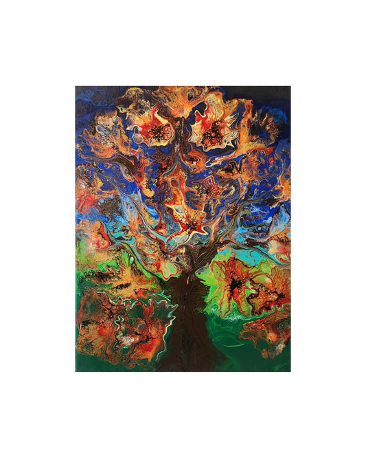 The Joyful Face of Autumn - 11 x 14" Original | Warm Autumn Fluid Art