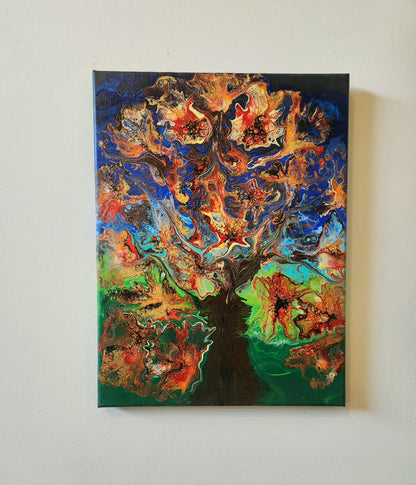 The Joyful Face of Autumn - 11 x 14" Original | Warm Autumn Fluid Art