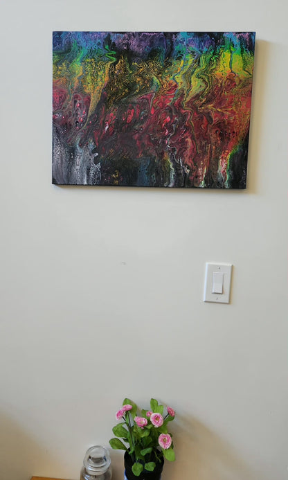 The Rainbow Beyond The Shadows - 18 x 24" Original | Hopeful Rainbow Fluid Art