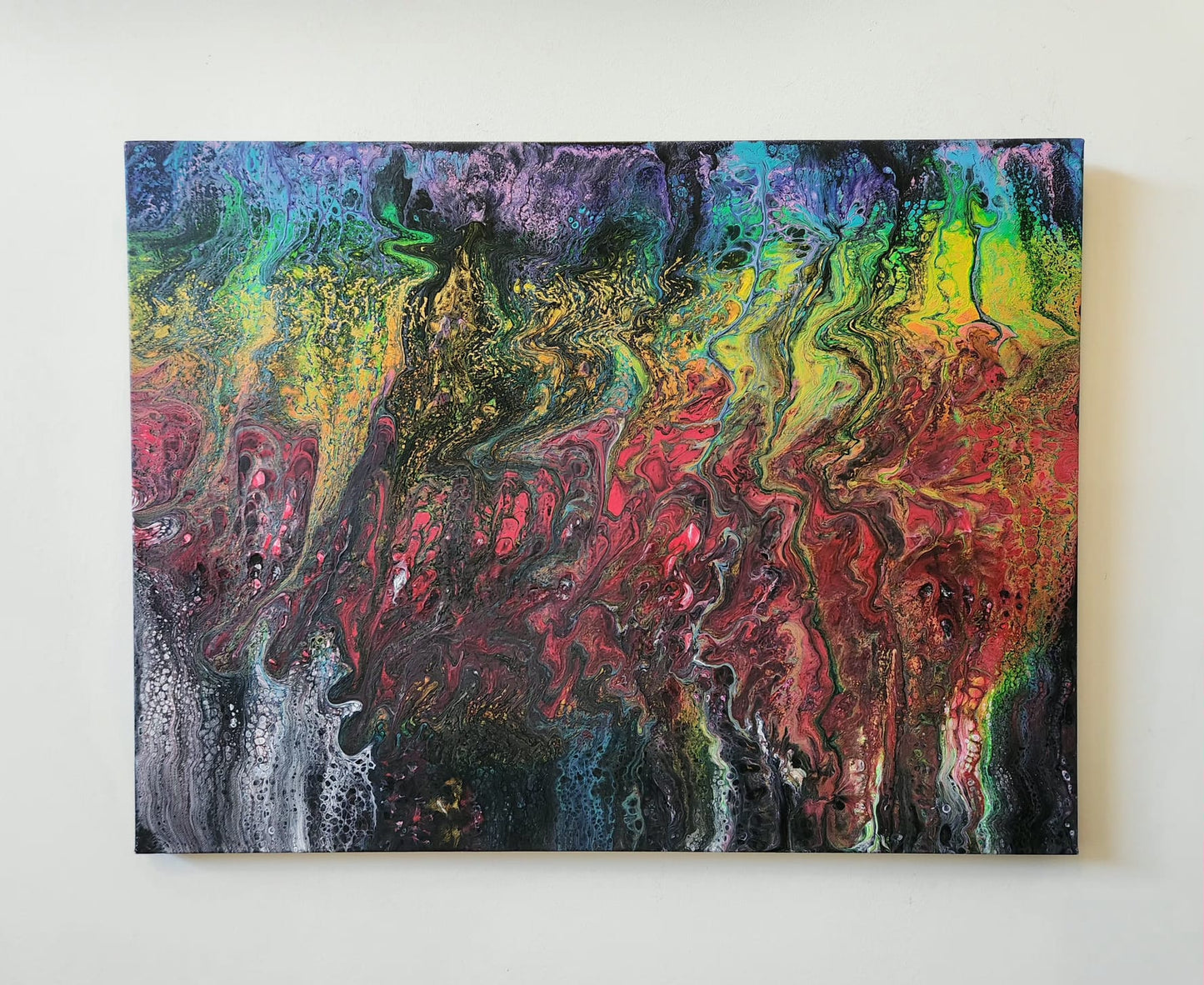 The Rainbow Beyond The Shadows - 18 x 24" Original | Hopeful Rainbow Fluid Art