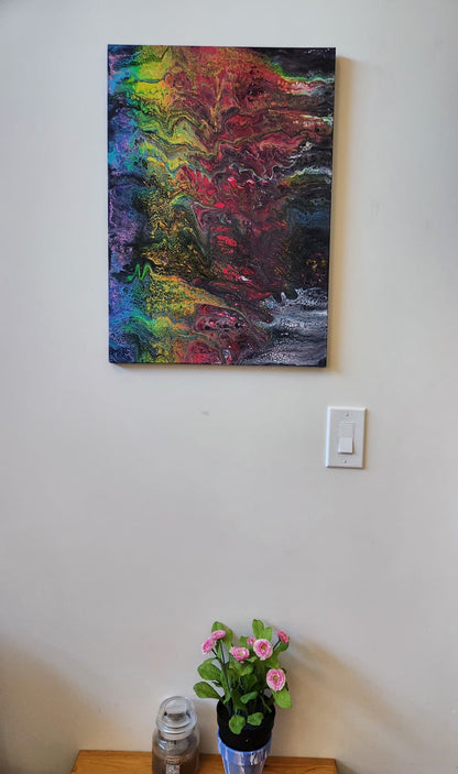 The Rainbow Beyond The Shadows - 18 x 24" Original | Hopeful Rainbow Fluid Art