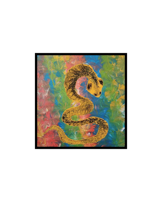 The Wood Snake - 12 x 12" Original | Rainbow Metallic Snake Art