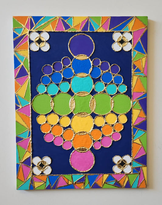 The Energy of Unity - 18 x 24" Original | Vibrant Mosaic Fluid Art with Gold Leaf