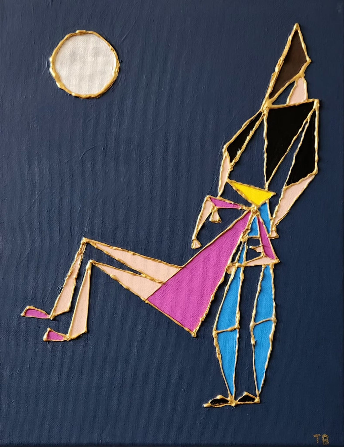 Trust Fall - 11 x 14" Original | Geometric Gold Outline Art