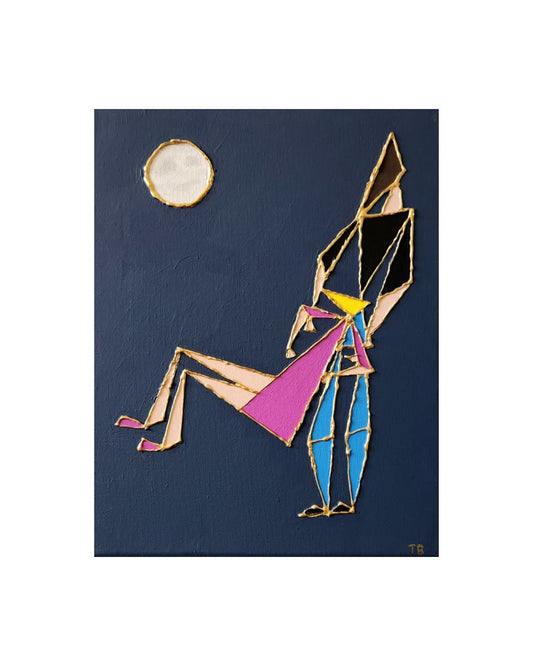 Trust Fall - 11 x 14" Original | Geometric Gold Outline Art