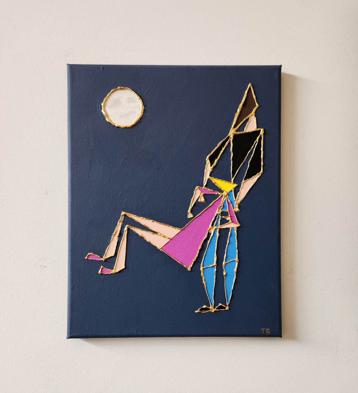 Trust Fall - 11 x 14" Original | Geometric Gold Outline Art