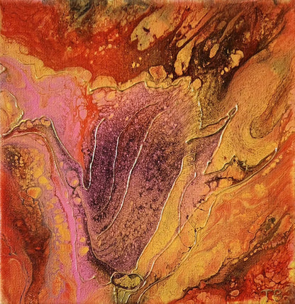 Tulips Ablaze - 8 x 8" Original | Fiery Tulip Fluid Art