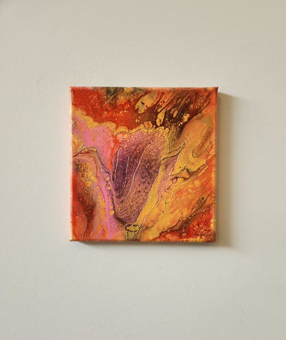 Tulips Ablaze - 8 x 8" Original | Fiery Tulip Fluid Art