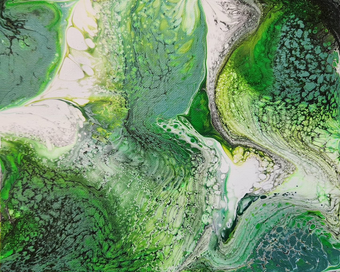 Turtle Cove - 8 x 10" Original | Metallic Green Fluid Art