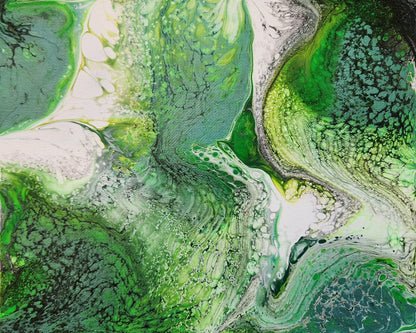 Turtle Cove - 8 x 10" Original | Metallic Green Fluid Art