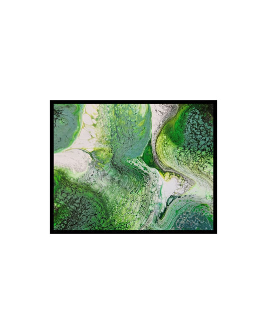 Turtle Cove - 8 x 10" Original | Metallic Green Fluid Art