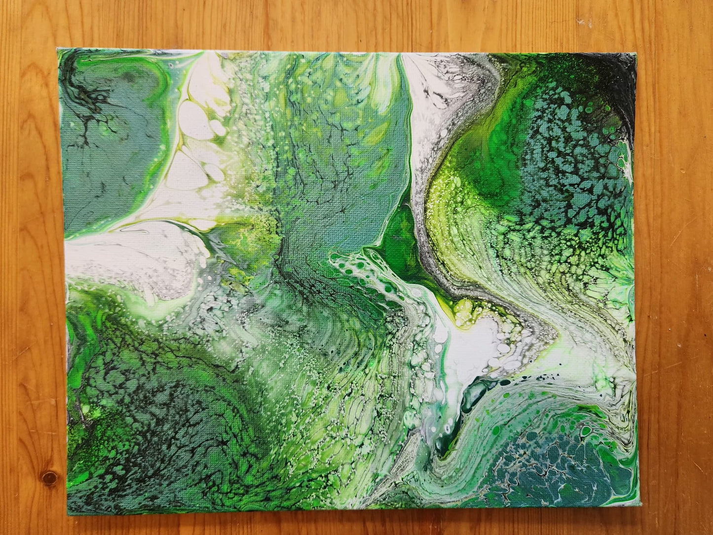 Turtle Cove - 8 x 10" Original | Metallic Green Fluid Art