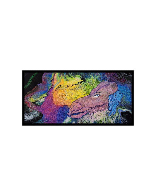 Under Mama's Watchful Eye - 15 x 30" Original | Rainbow Dragon Mother & Baby Fluid Art