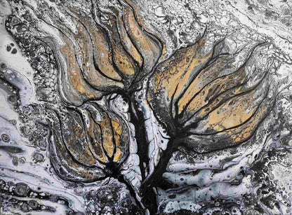 Trio of Golden Fire Blossoms – 18x24" Original