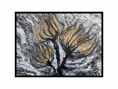 Trio of Golden Fire Blossoms – 18x24" Original