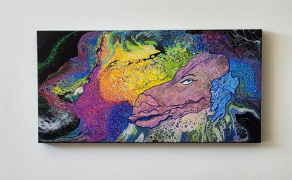Under Mama's Watchful Eye - 15 x 30" Original | Rainbow Dragon Mother & Baby Fluid Art