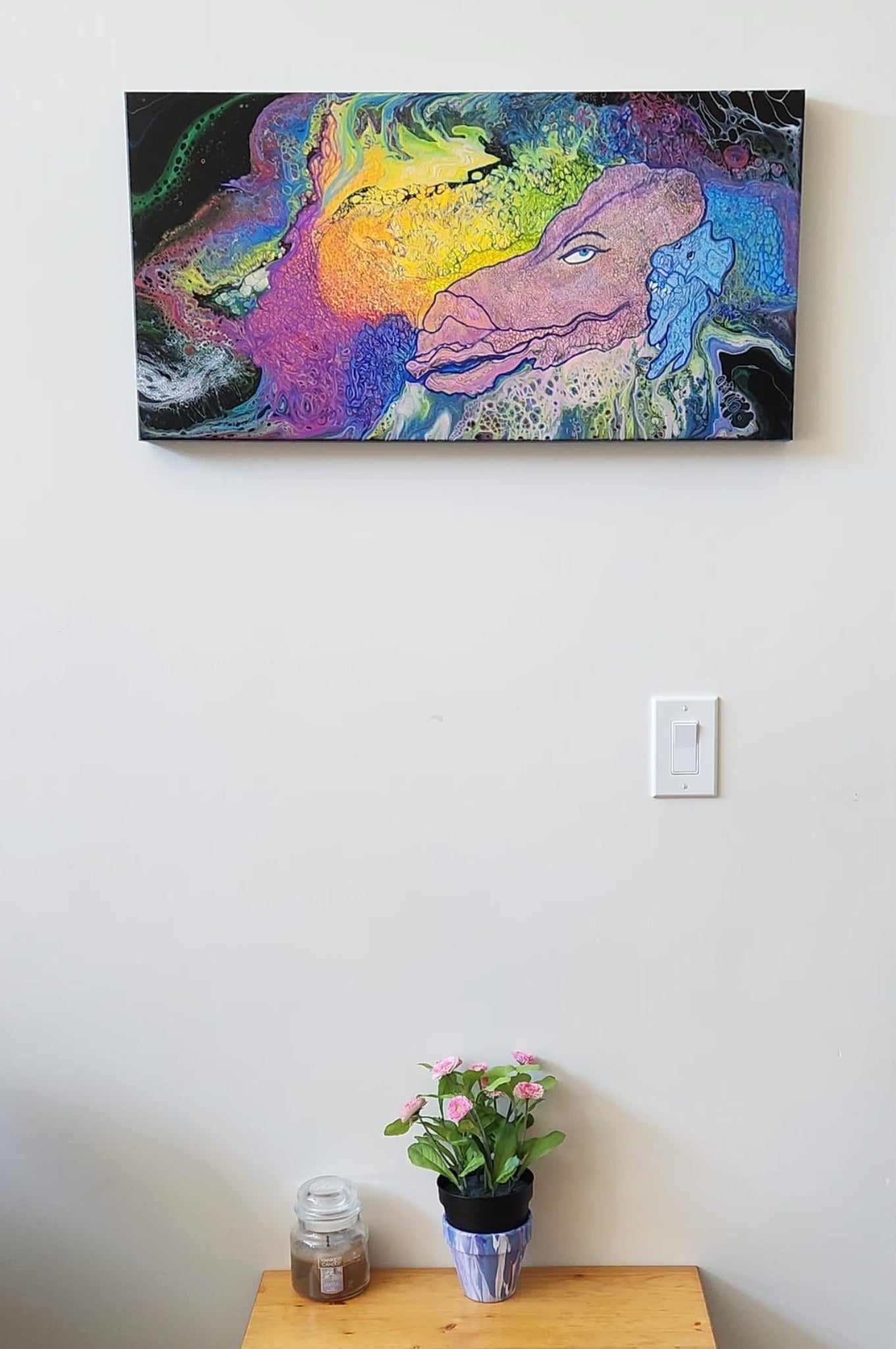 Under Mama's Watchful Eye - 15 x 30" Original | Rainbow Dragon Mother & Baby Fluid Art