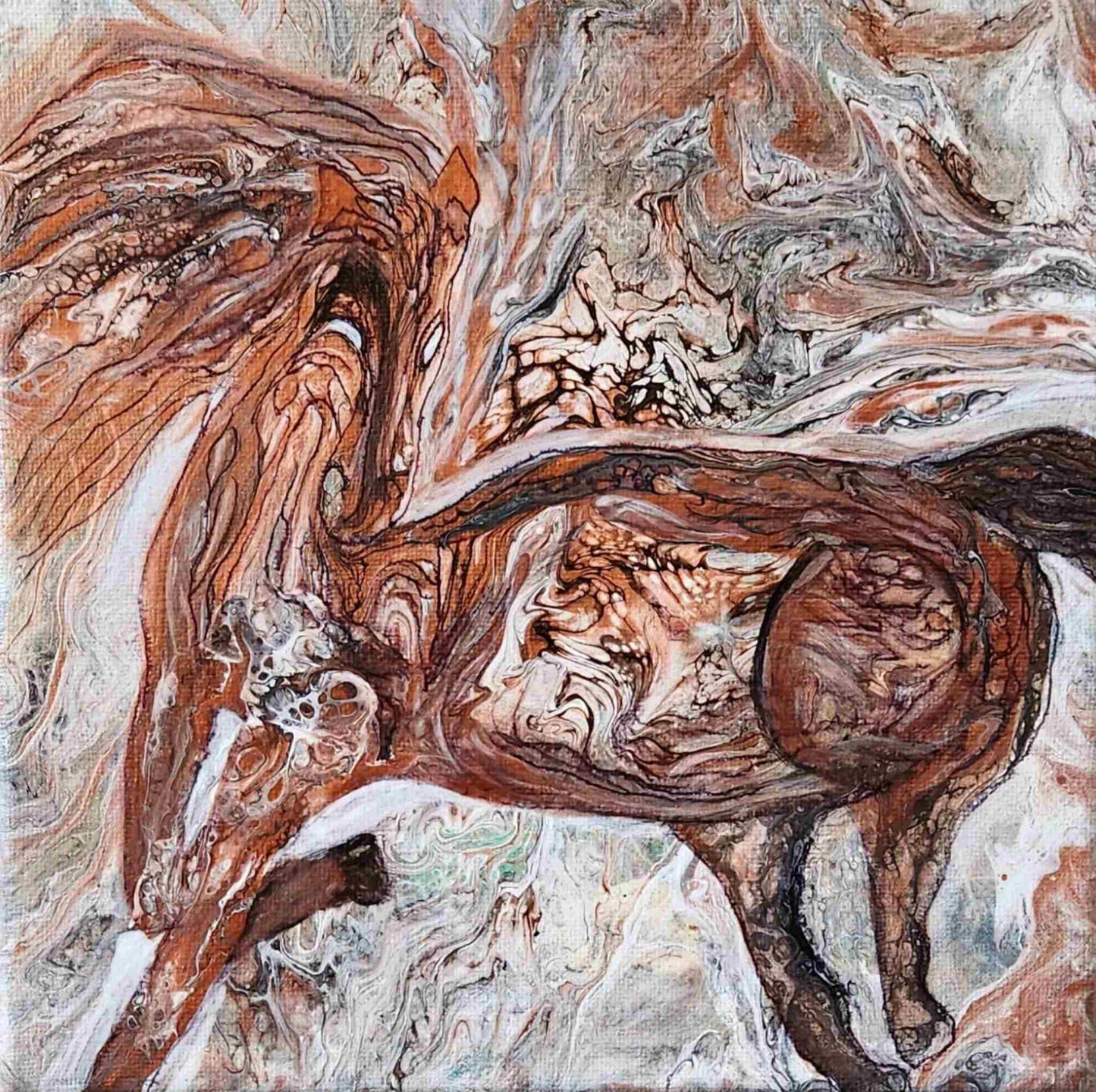 Wild Spirit - 8 x 8" Original | Energetic Mustang Fluid Art